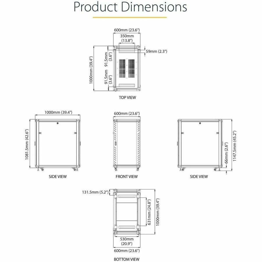 StarTech.com 4-Post 22U Server Rack Cabinet, 19" Data Rack Cabinet for Computer / IT Equipment, Home Network Rack, Half Height Server Rack