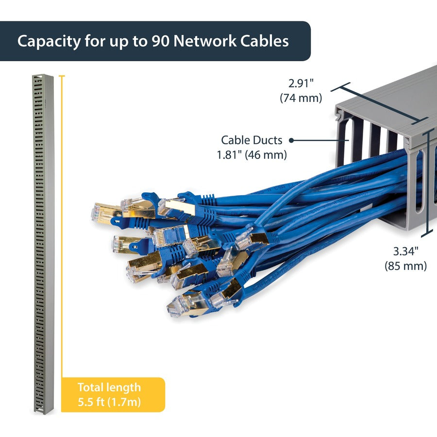 StarTech.com 3x3in Open Slot Wiring Cable Raceway Duct, Server Rack Cable Management, PVC Cable Cover, Cord Hider / Organizer, TAA