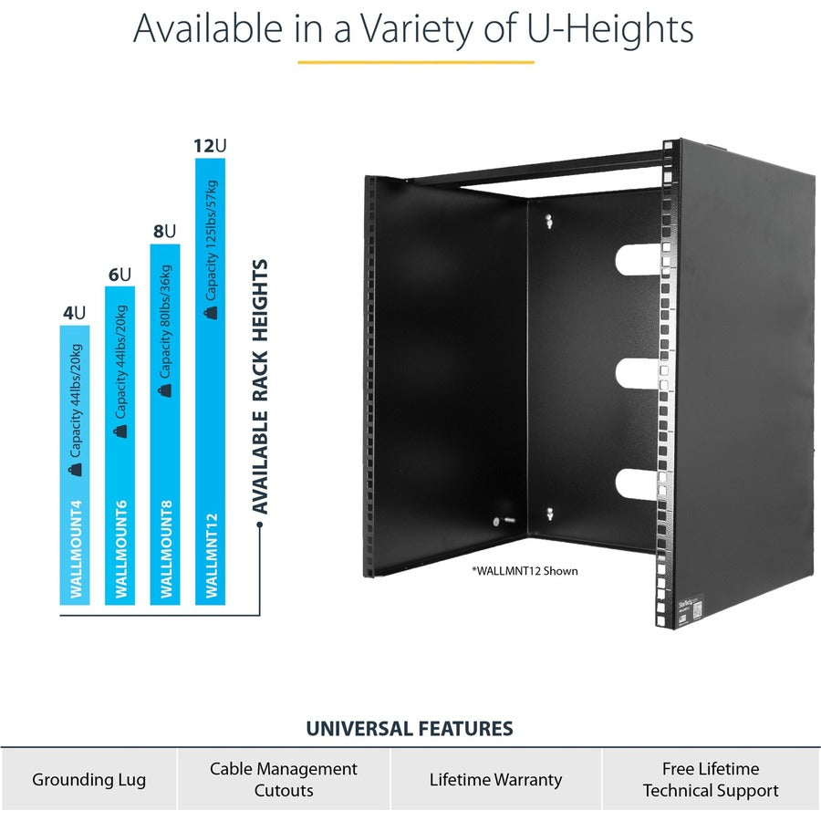 StarTech.com 6U Wall Mount Rack, 14in Deep, 19 inch Wall Mount Network Rack, Wall Mounting Patch Panel Bracket for Switch/IT Equipment