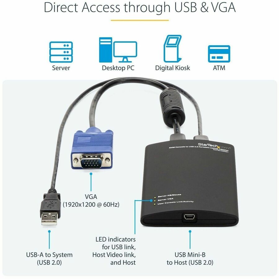 StarTech.com KVM Console to USB 2.0 Portable Laptop Crash Cart Adapter - Notebook Netbook Crash cart adapter - Compact - KVM to USB Notebook Portable KVM Console