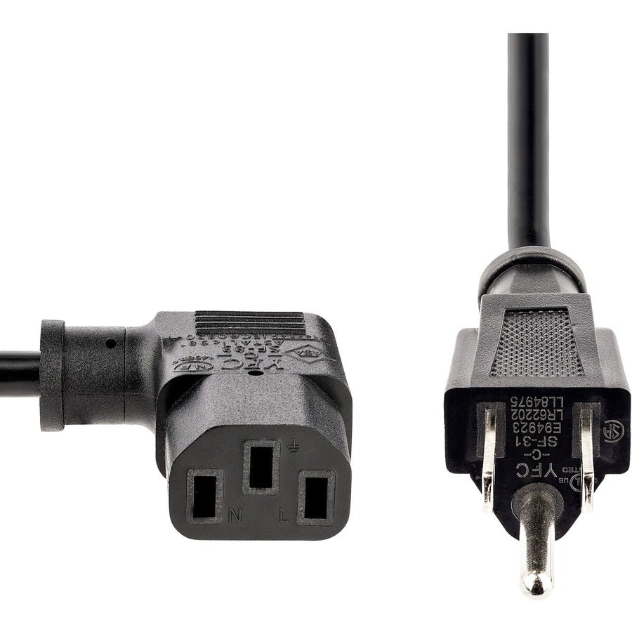 StarTech.com 10ft (3m) Computer Power Cord, NEMA 5-15P to Right Angle C13, 10A 125V, 18AWG, Replacement AC Power Cord, Monitor Power Cable