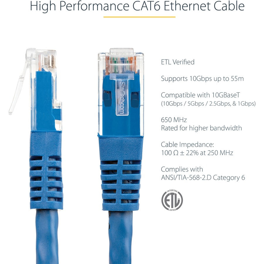 StarTech.com 4ft CAT6 Ethernet Cable - Blue Molded Gigabit - 100W PoE UTP 650MHz - Category 6 Patch Cord UL Certified Wiring/TIA