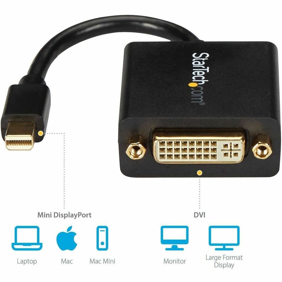 StarTech.com Mini DisplayPort to DVI Adapter, Mini DP to DVI-D Converter, 1080p Video, VESA Certified, mDP 1.2 to DVI Monitor/Display