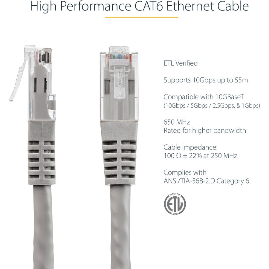 Câble Ethernet CAT6 StarTech.com de 15,2 m (15,2 m) - Gigabit moulé gris - 100 W PoE UTP 650 MHz - Cordon de raccordement catégorie 6 certifié UL/TIA