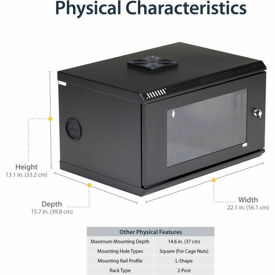 StarTech.com 2-Post 6U Wall Mount Network Cabinet w/ Acrylic Door, 19" Small Wall-Mounted Server Rack for Data / Computer Equipment
