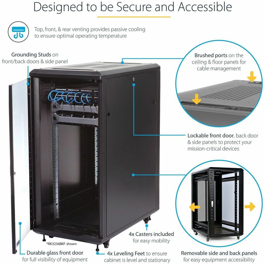 StarTech.com 4-Post 25U Server Rack Cabinet, 19" Data Rack Cabinet for Computer / IT Equipment, Home Network Rack, Half Height Server Rack