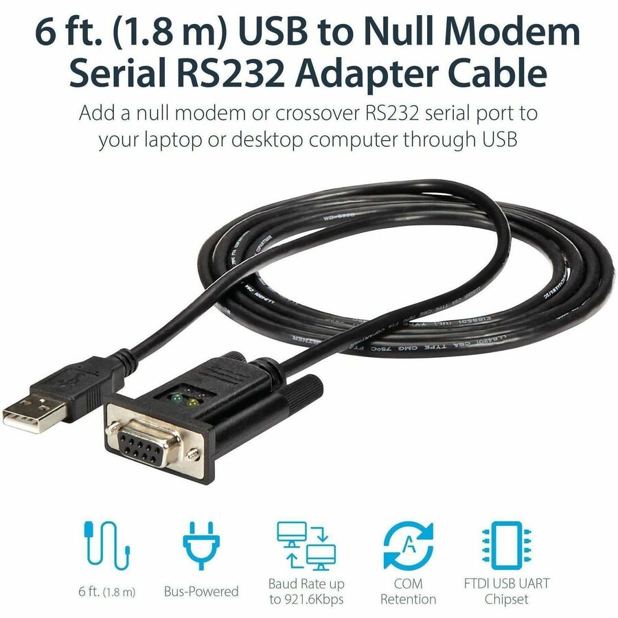 StarTech.com USB to Serial Adapter - Null Modem - FTDI USB UART Chip - DB9 (9-pin) - USB to RS232 Adapter