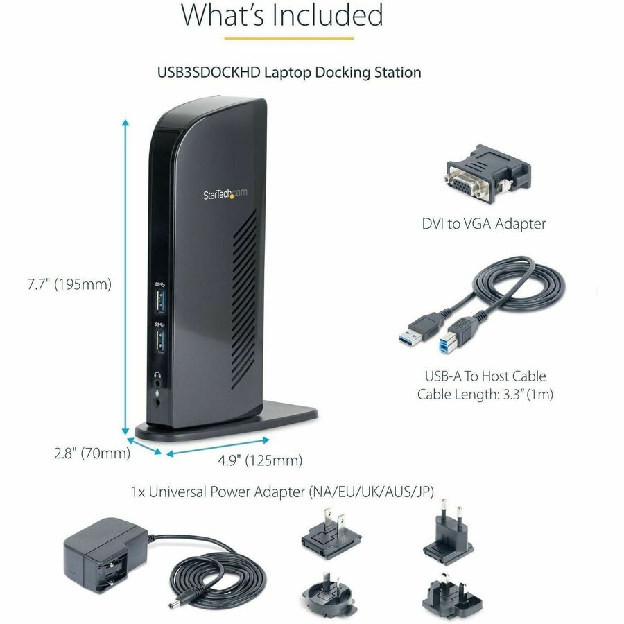StarTech Dual Monitor USB 3.0 Laptop Docking Station with HDMI & DVI/VGA