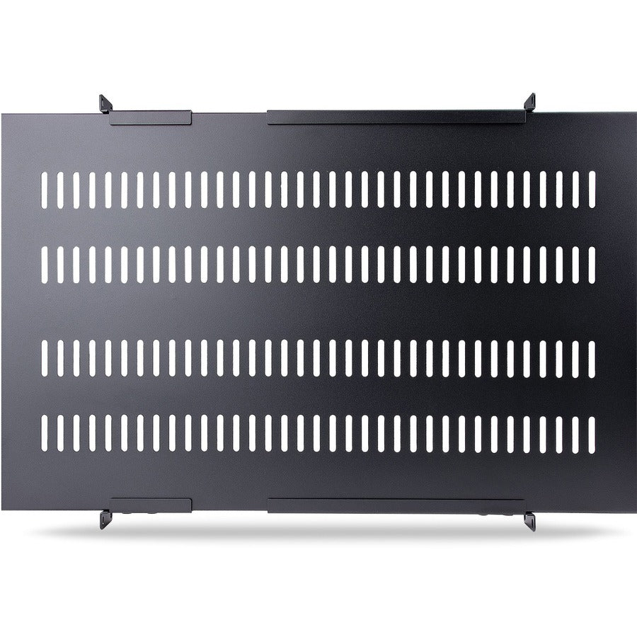 StarTech.com 1U 4-Post 19.5 to 38in Adjustable Mounting Depth Vented Rack Mount Shelf - Heavy Duty Fixed Rack Shelf - 330lbs / 150kg - 27.5in Deep