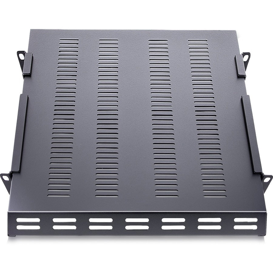 StarTech.com 1U 4-Post 19.5 to 38in Adjustable Mounting Depth Vented Rack Mount Shelf - Heavy Duty Fixed Rack Shelf - 330lbs / 150kg - 27.5in Deep