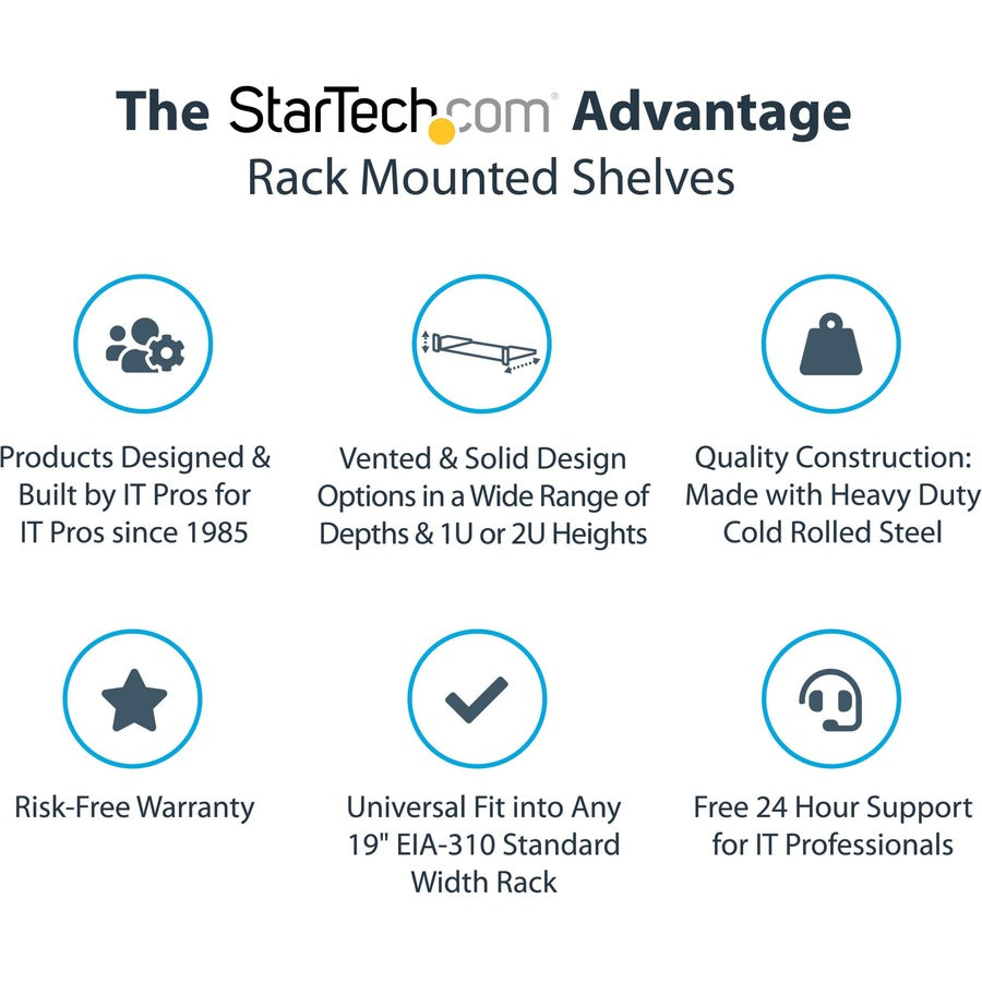 StarTech.com 2U Server Rack Cabinet Shelf - Fixed 22" Deep Cantilever Rackmount Tray for 19" Data/AV/Network Enclosure w/cage nuts, screws