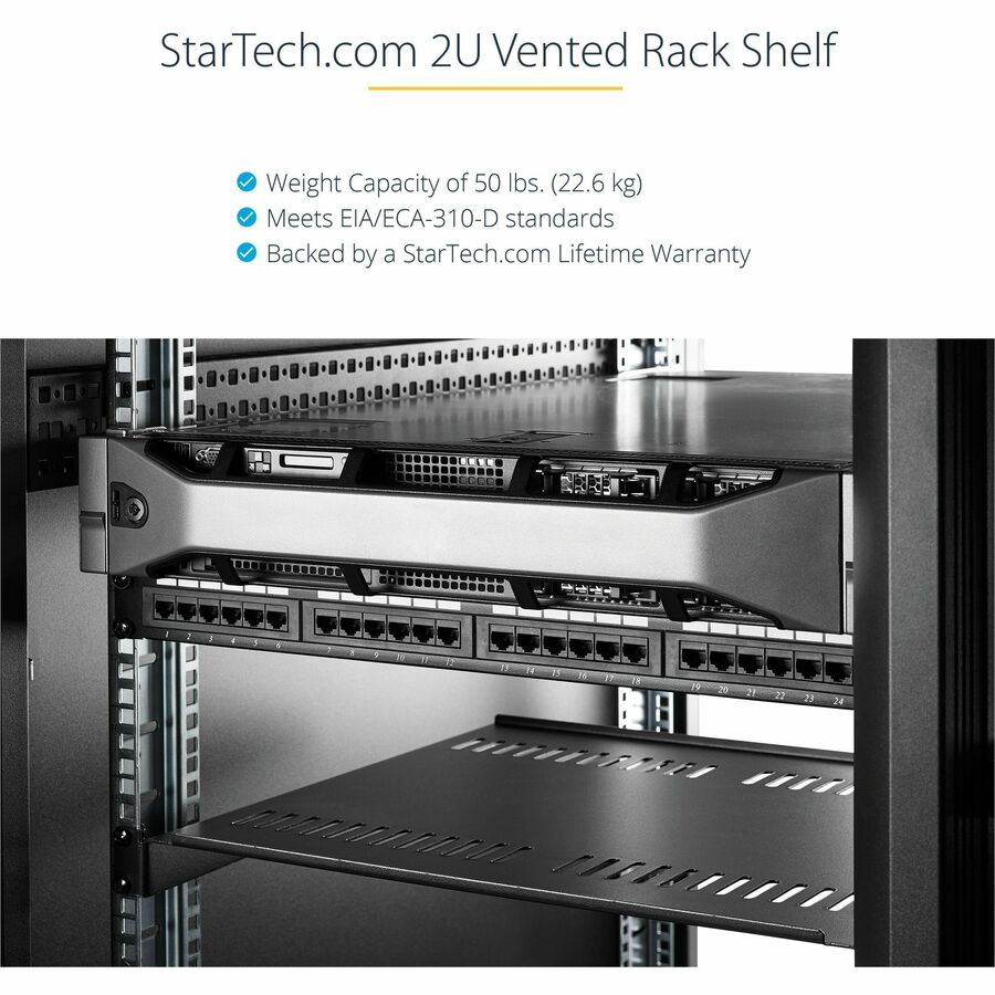 Étagère de montage en rack ventilée StarTech.com 2U 56 cm - Plateau de montage en rack fixe anti-levier de 56 cm de profondeur pour étagère d'armoire serveur - 23 kg