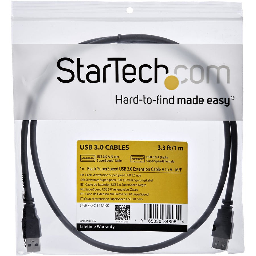 Câble d'extension USB 3.0 SuperSpeed (5 Gbit/s) A vers A StarTech.com (1 m) - Noir - M/F