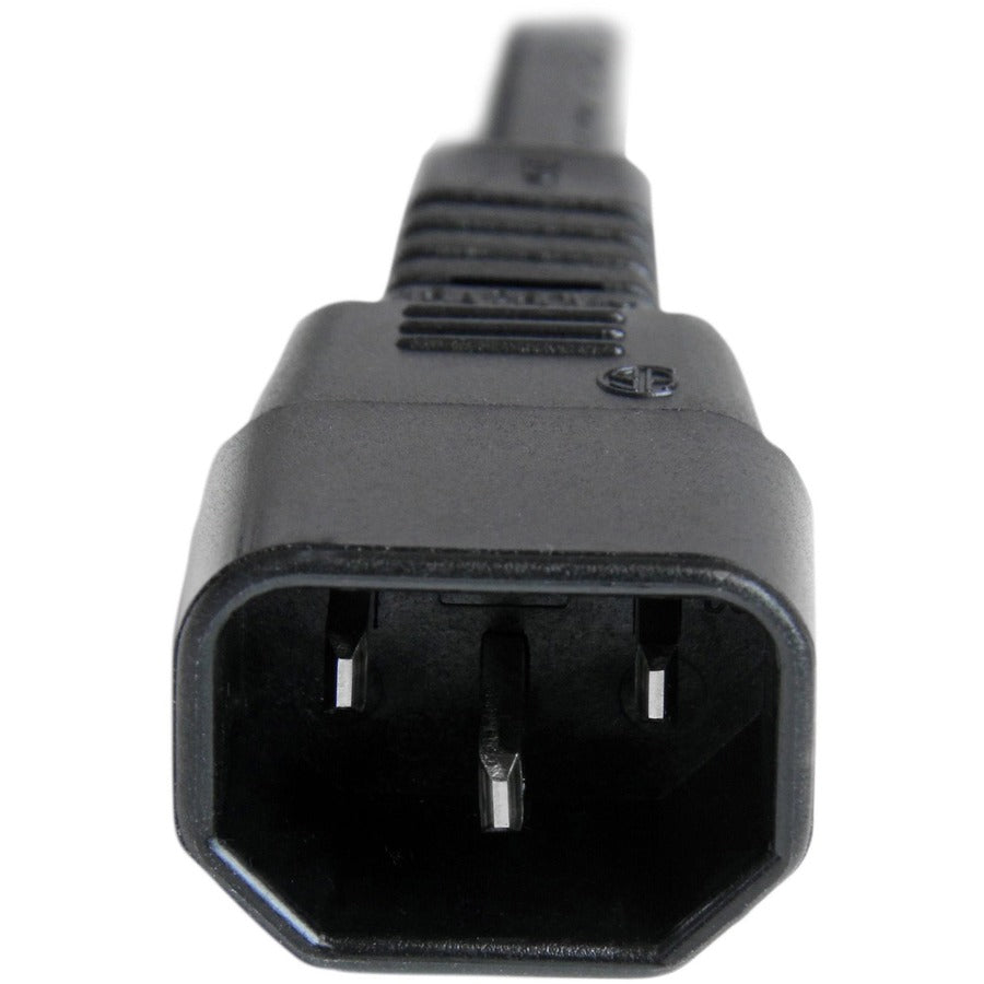 StarTech.com 3ft (1m) Heavy Duty Extension Cord, IEC C14 to IEC C15 Black Extension Cord, 15A 250V, 14AWG, Heavy Gauge Power Cable