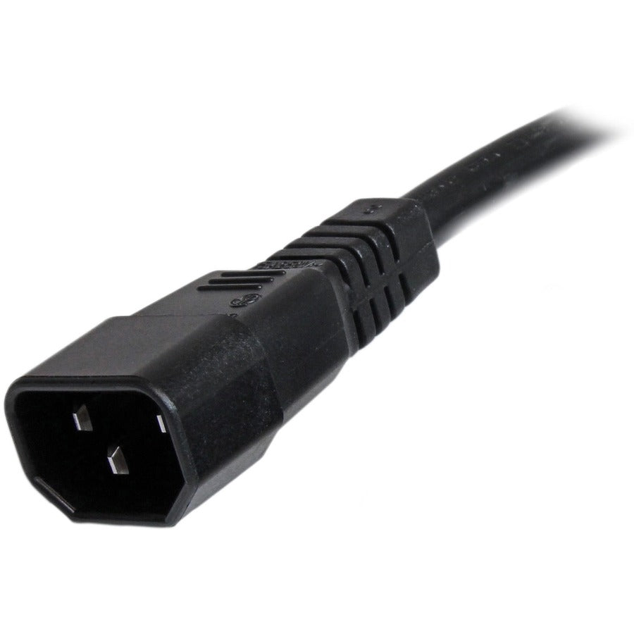 StarTech.com 3ft (1m) Heavy Duty Extension Cord, IEC C14 to IEC C15 Black Extension Cord, 15A 250V, 14AWG, Heavy Gauge Power Cable