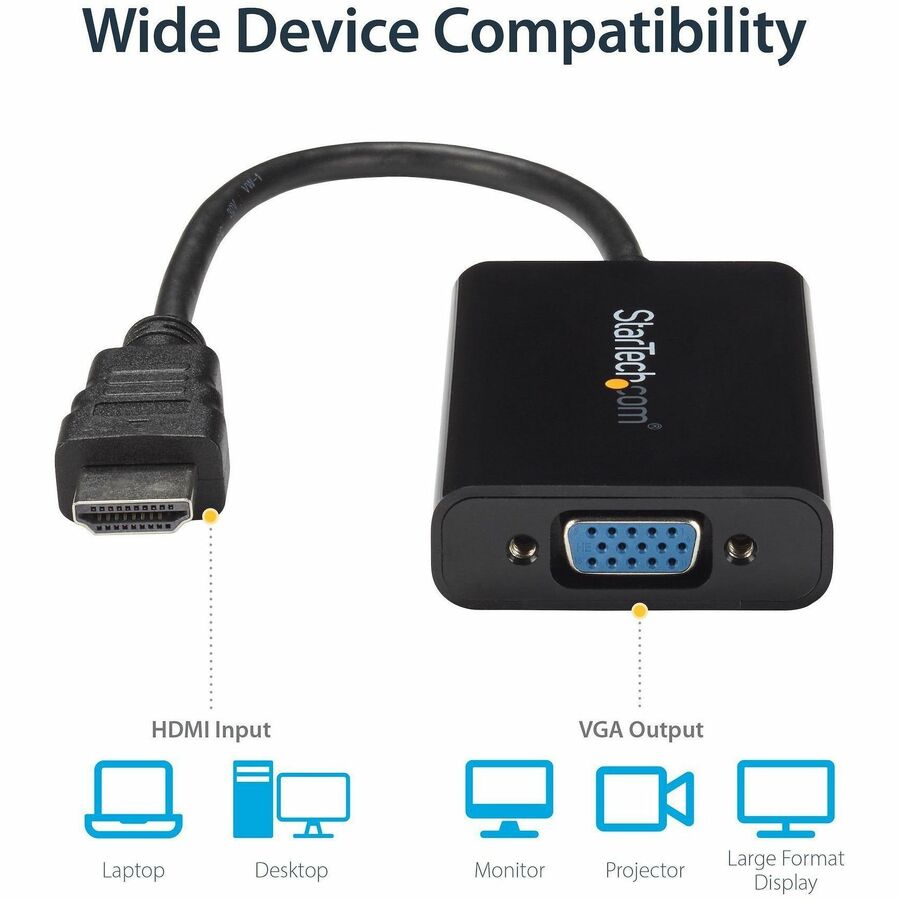 Adaptateur HDMI vers VGA StarTech.com - Avec audio - 1080p - 1920 x 1080 - Noir - Convertisseur HDMI - Adaptateur moniteur VGA vers HDMI