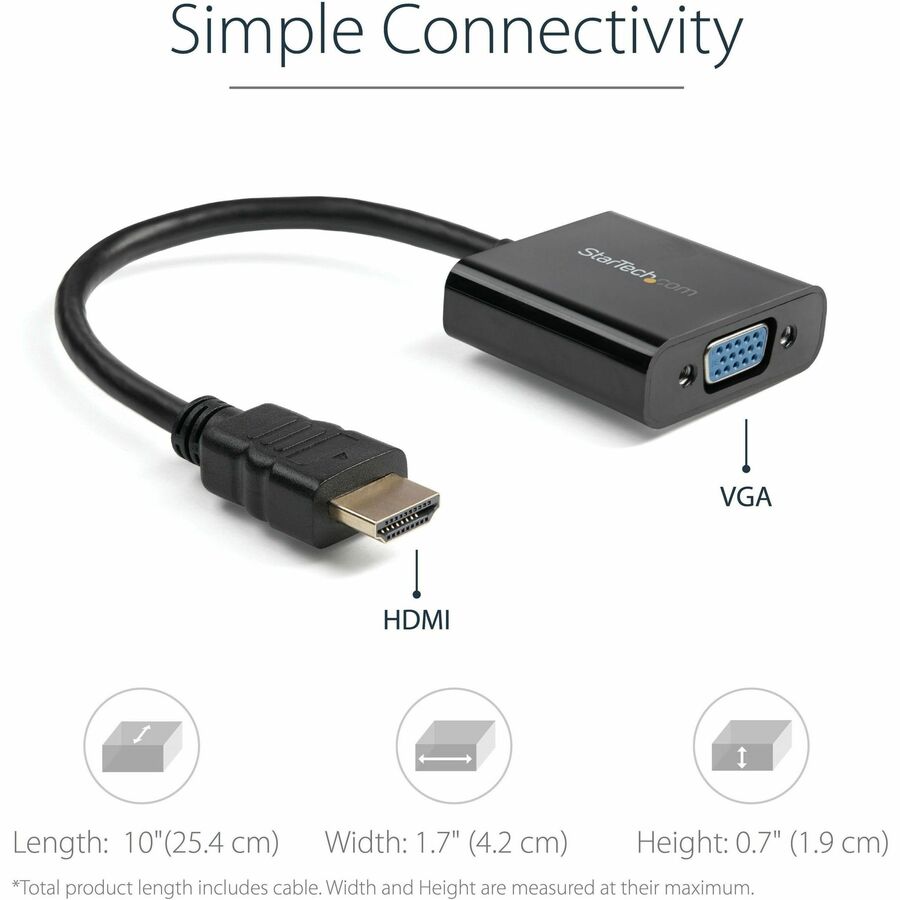 Adaptateur HDMI vers VGA StarTech.com - 1080p - 1920 x 1080 - Noir - Convertisseur HDMI - Adaptateur moniteur VGA vers HDMI