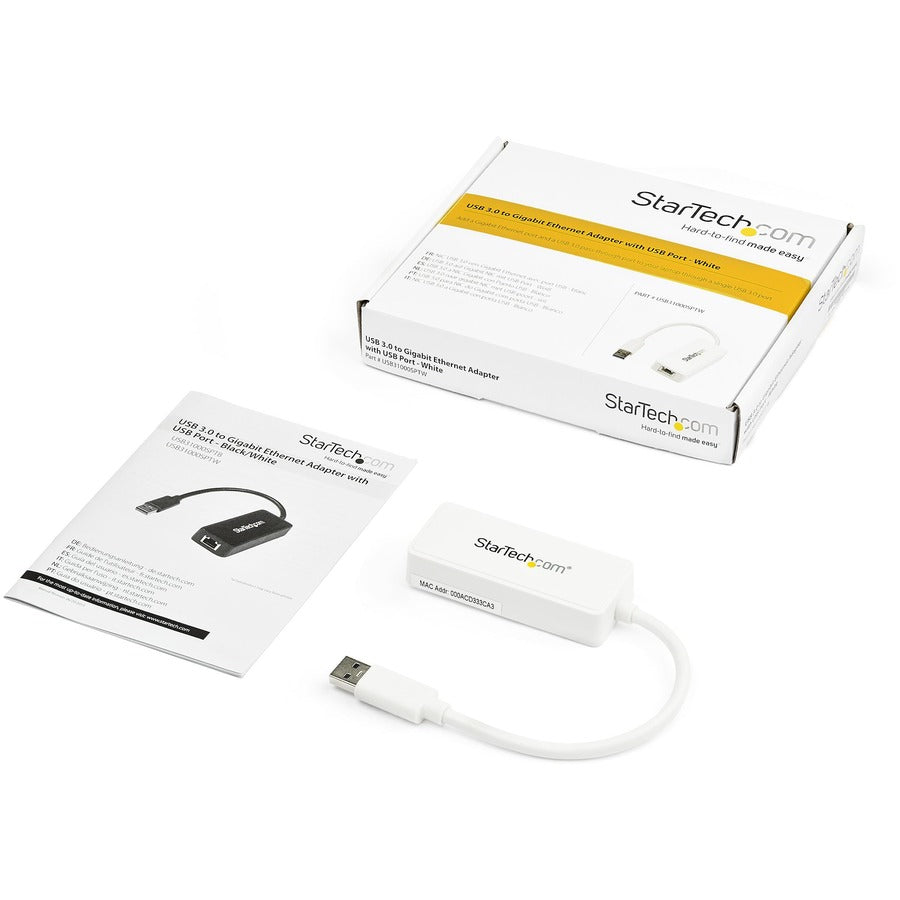 Adaptateur StarTech.com USB 3.0 vers Gigabit Ethernet avec port USB - Blanc