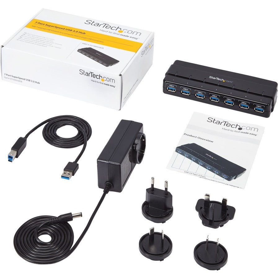StarTech.com Hub USB 3.0 SuperSpeed 7 ports - 5 Gbit/s - Hub USB de bureau avec adaptateur secteur - Noir