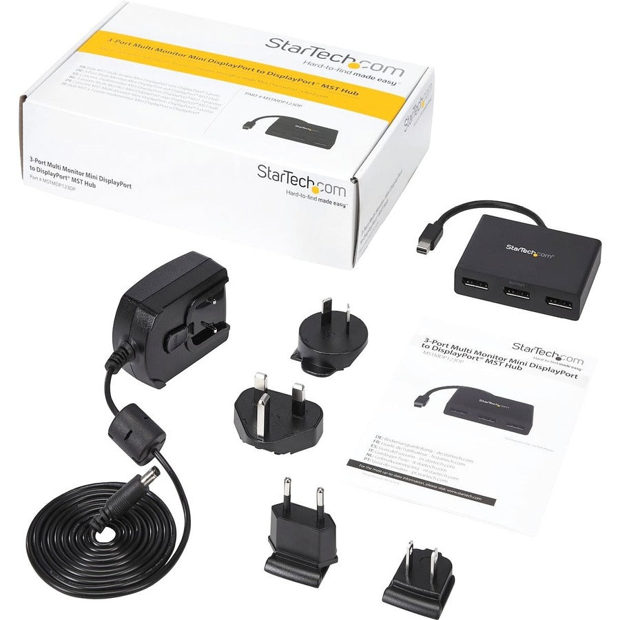 StarTech.com 3-Port Multi Monitor Adapter, Mini DisplayPort 1.2 to DP MST Hub, Video Splitter for Extended Desktop Mode, Windows Only
