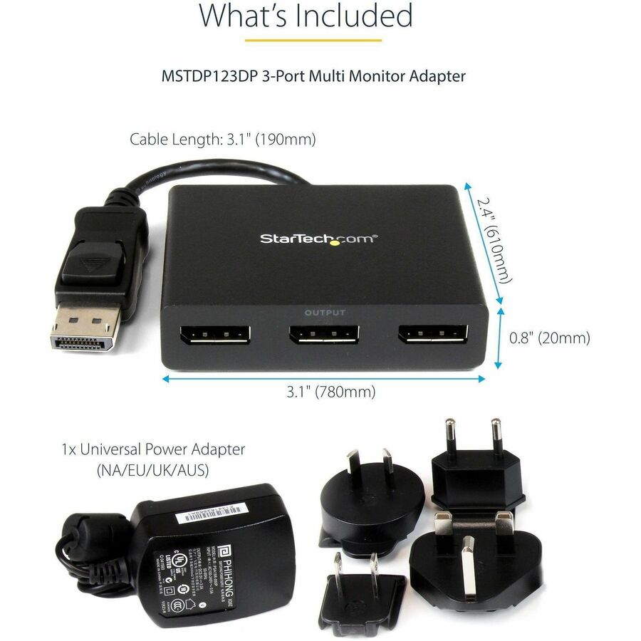 StarTech 3-Port DisplayPort MST Hub, Triple Monitor 4K Adapter