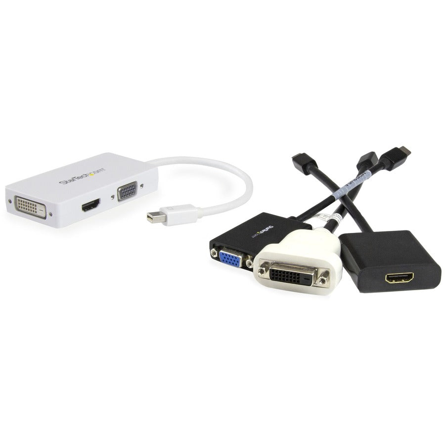 Adaptateur audio/vidéo de voyage StarTech.com : convertisseur 3-en-1 Mini DisplayPort vers VGA, DVI ou HDMI - Blanc