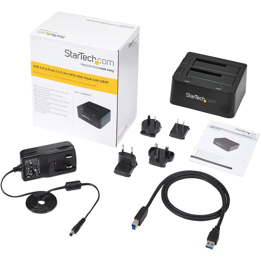 StarTech.com Dual-Bay USB 3.0 to SATA Hard Drive Docking Station, 2.5/3.5" SATA I/II/III, SSD/HDD Dock, USB Hard Drive Bay, Top-Loading