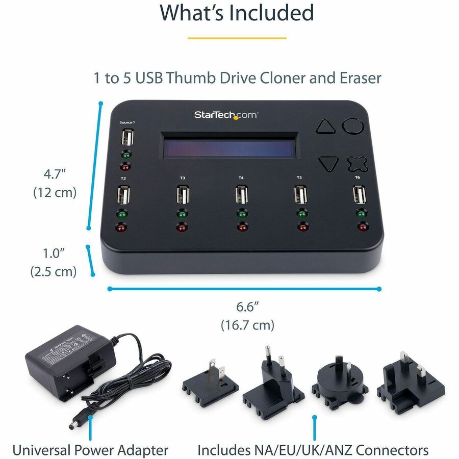 StarTech.com Standalone 1 to 5 USB Thumb Drive Duplicator/Eraser, Multiple USB Flash Drive Copier/Cloner, Sector-by-Sector Copy, Sanitizer