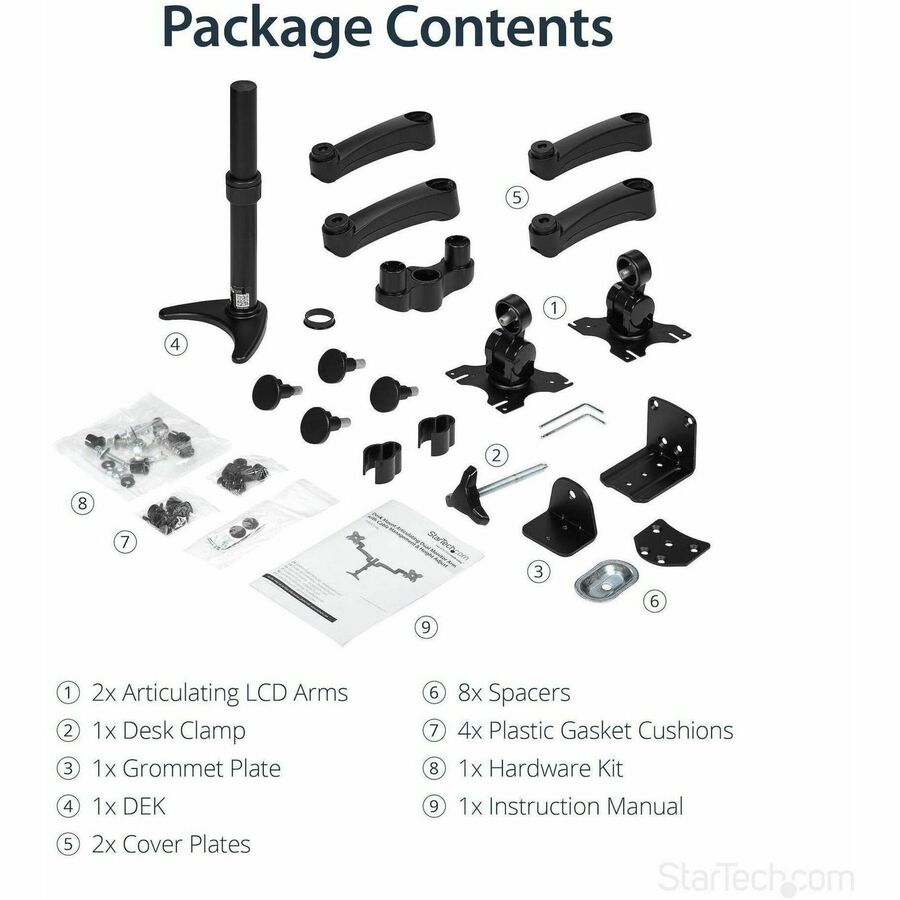 StarTech.com Desk Mount Dual Monitor Arm, Dual Articulating Monitor Arm, Height Adjustable, For VESA Monitors up to 24" (29.9lb/13.6kg)