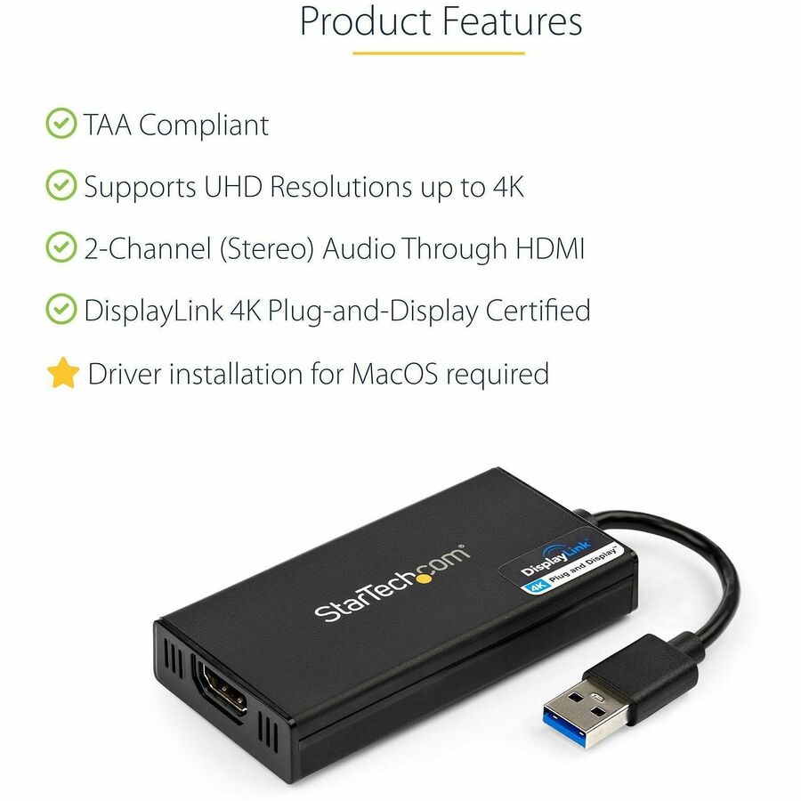 Adaptateur USB 3.0 vers HDMI StarTech.com, 4K 30 Hz UHD, adaptateur d'affichage USB vers HDMI, carte vidéo/graphique externe pour Mac et Windows
