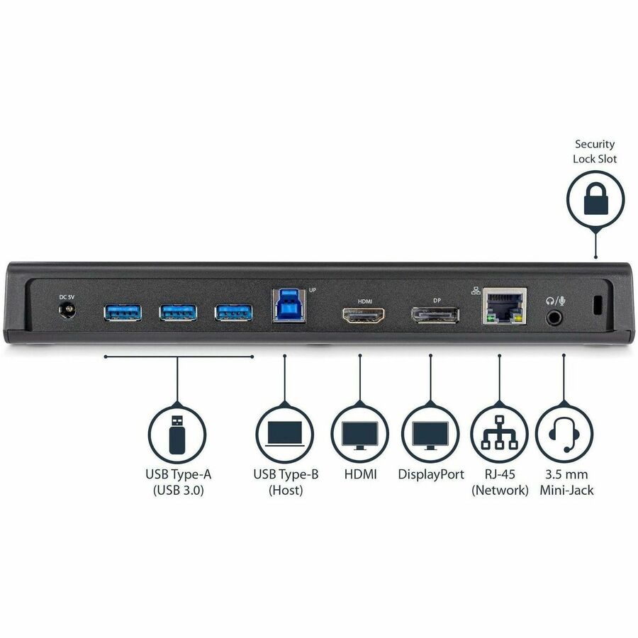 StarTech.com USB 3.0 Docking Station Dual Monitor with HDMI & 4K DisplayPort - 4x USB-A, Ethernet - USB Type A Universal Laptop Dock