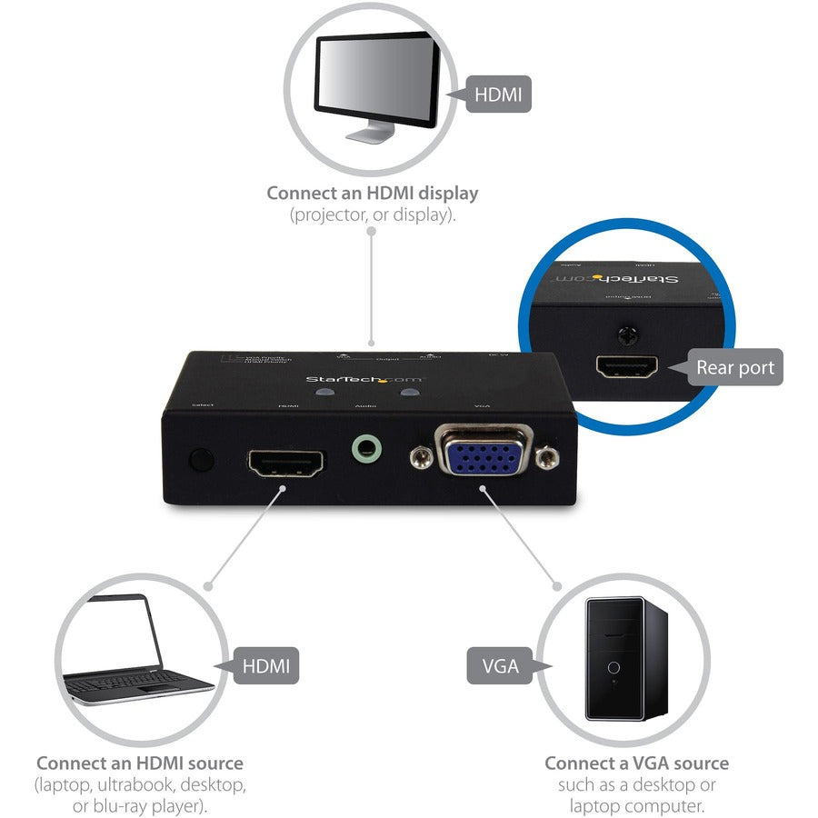 StarTech.com Convertisseur HDMI + VGA vers HDMI 2x1 avec commutation automatique et prioritaire - 1080p