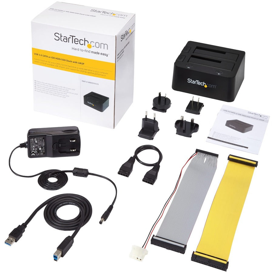 Station d'accueil StarTech.com double baie USB 3.0 vers SATA et IDE pour disque dur, SATA III et IDE 2,5/3,5 pouces (40 broches), station d'accueil SSD/HDD, chargement par le haut