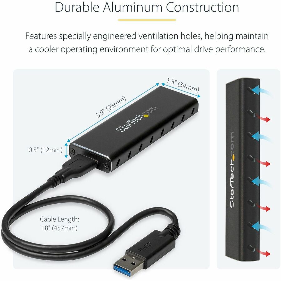 StarTech.com M.2 SSD Enclosure for M.2 SATA SSDs - USB 3.0 (5Gbps) with UASP - External M.2 SSD Enclosure - Aluminum