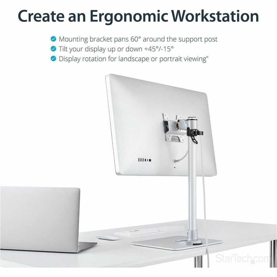 StarTech.com Single Monitor Stand, For up to 34" (30.9lb/14kg) VESA Mount Monitors, Works with iMac / Apple Cinema Displays, Steel, Silver