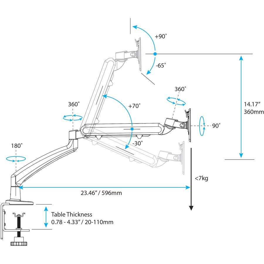 Bras de fixation pour écran StarTech.com, profil fin, pour écrans VESA jusqu'à 34 pouces (7 kg), support réglable pour écran unique, acier