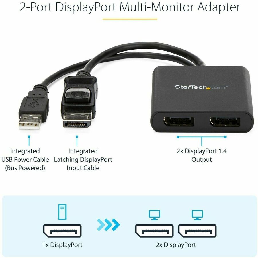 StarTech.com Dual-Monitor DisplayPort 1.2 Splitter, DisplayPort to 2x DP Multi-Monitor Adapter, Dual 4K 30Hz Computer MST Hub, Windows~2-Port Multi Monitor Adapter, DisplayPort 1.2 MST Hub, Dual 4K 30Hz, Video Splitter for Extended Desktop Mode, Windows O