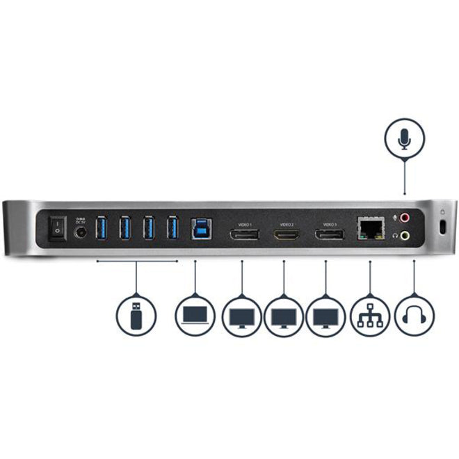 StarTech.com Triple Monitor USB 3.0 Docking Station for Laptops - Mac & Windows - USB Fast Charge Port - Up to 4K - USB3DOCKH2DP