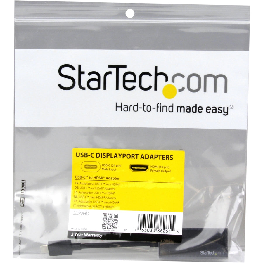 StarTech.com - Adaptateur USB-C vers HDMI - 4K 30 Hz - Noir - Adaptateur USB Type-C vers HDMI - USB 3.1 - Compatible Thunderbolt 3