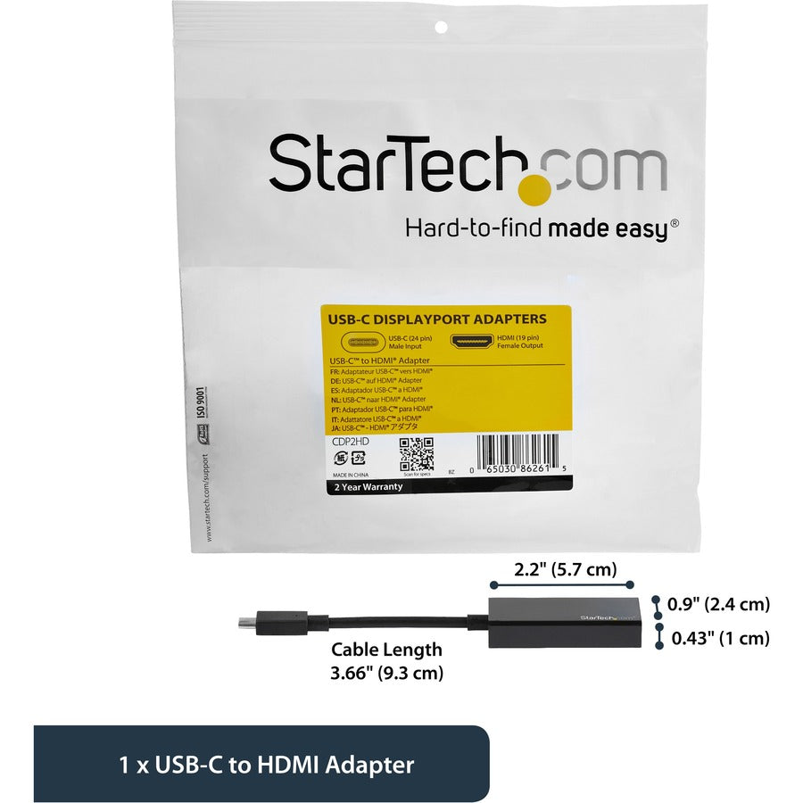 StarTech.com - Adaptateur USB-C vers HDMI - 4K 30 Hz - Noir - Adaptateur USB Type-C vers HDMI - USB 3.1 - Compatible Thunderbolt 3