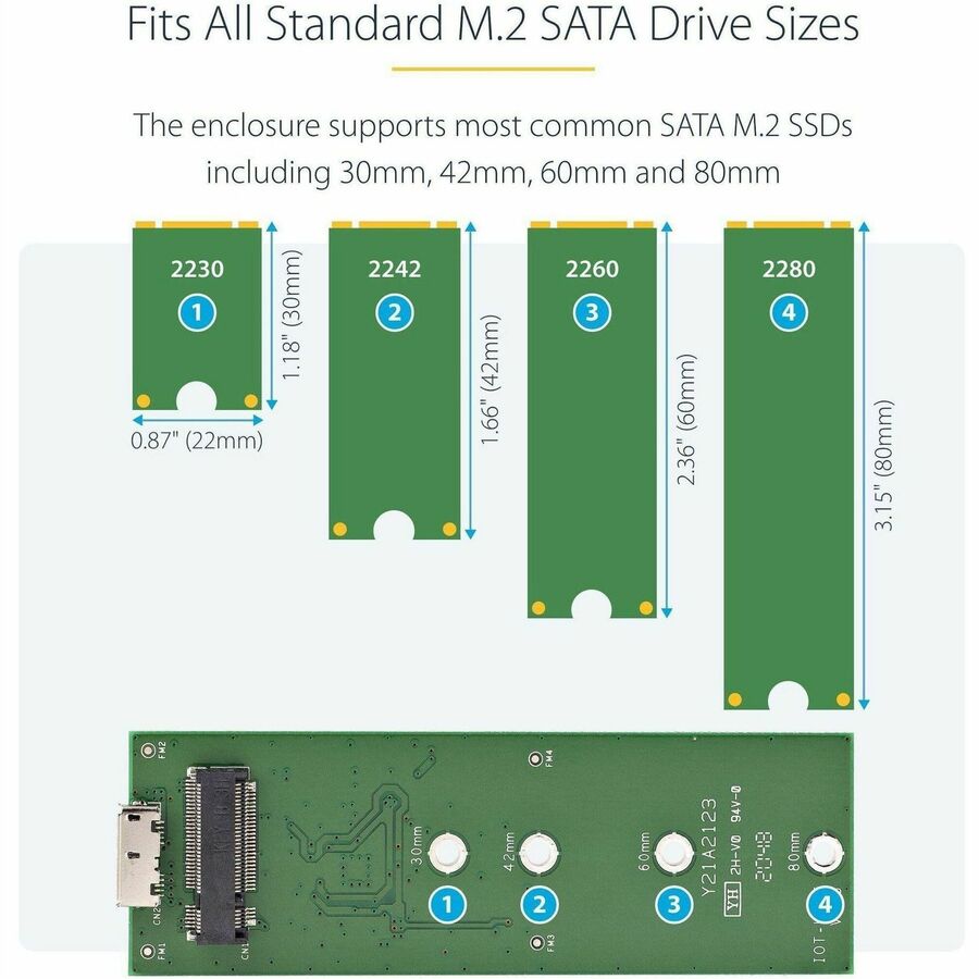 StarTech.com M.2 SSD Enclosure for M.2 SATA SSDs - USB 3.1 (10Gbps) with USB-C Cable - External Enclosure for USB-C Host - Aluminum