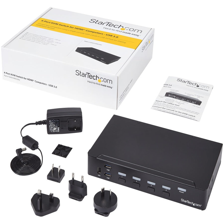 Commutateur KVM HDMI 4 ports StarTech.com - Hub USB 3.0 intégré pour périphériques - 1080p
