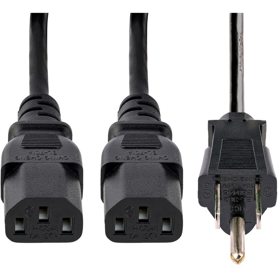 StarTech.com Cordon d'alimentation en Y pour ordinateur, 3 m (10 pi), NEMA 5-15P vers C13, 10 A 125 V, 18 AWG, noir. Cordon d'alimentation de remplacement pour PC, câble d'alimentation pour téléviseur/moniteur.