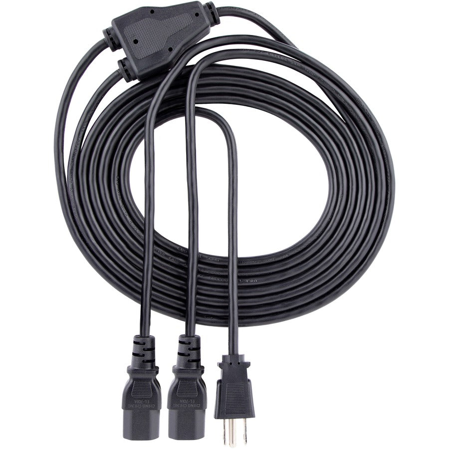 StarTech.com Cordon d'alimentation en Y pour ordinateur, 3 m (10 pi), NEMA 5-15P vers C13, 10 A 125 V, 18 AWG, noir. Cordon d'alimentation de remplacement pour PC, câble d'alimentation pour téléviseur/moniteur.