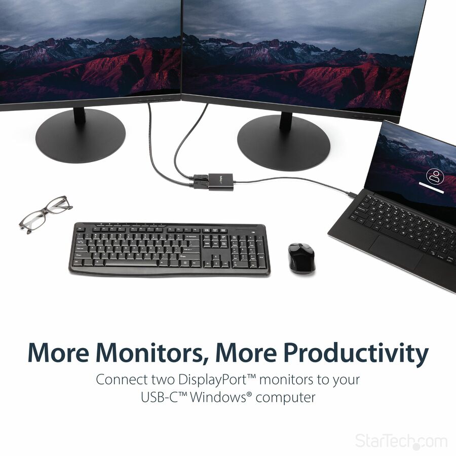 StarTech.com USB-C to Dual DisplayPort 1.2 Adapter, USB Type-C Multi-Monitor MST Hub, Dual 4K 30Hz DP Display Extender/Splitter, Windows