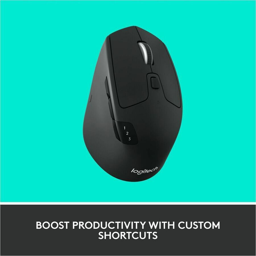 Logitech M720 Triathlon Multi-Device Wireless Mouse, Bluetooth, USB Unifying Receiver, 1000 DPI, 8 Buttons, 2-Year Battery, Compatible with Laptop, PC, Mac, iPadOS - Black