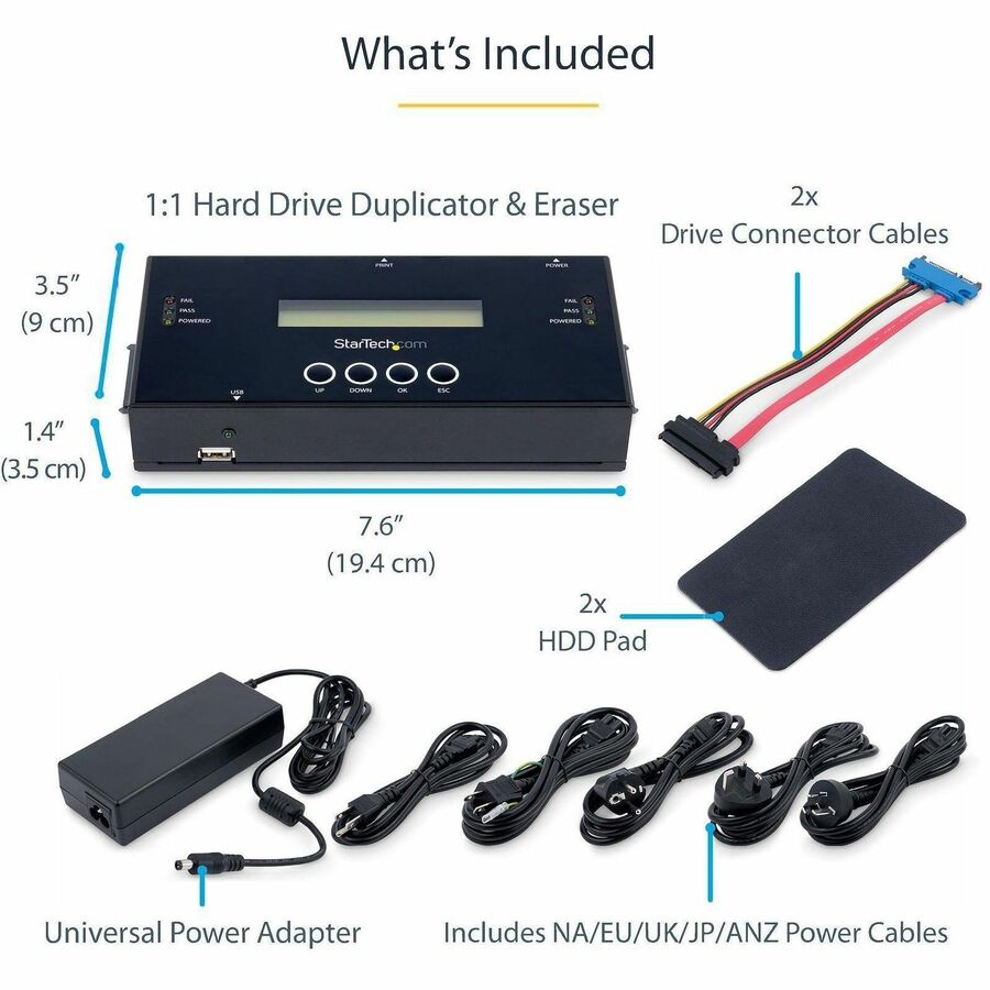 StarTech.com 1:1 Standalone Hard Drive Duplicator and Eraser, SAS/SATA HDD/SSD Cloner/Copier and Disk Eraser/Sanitizer/Wiper, Toolless
