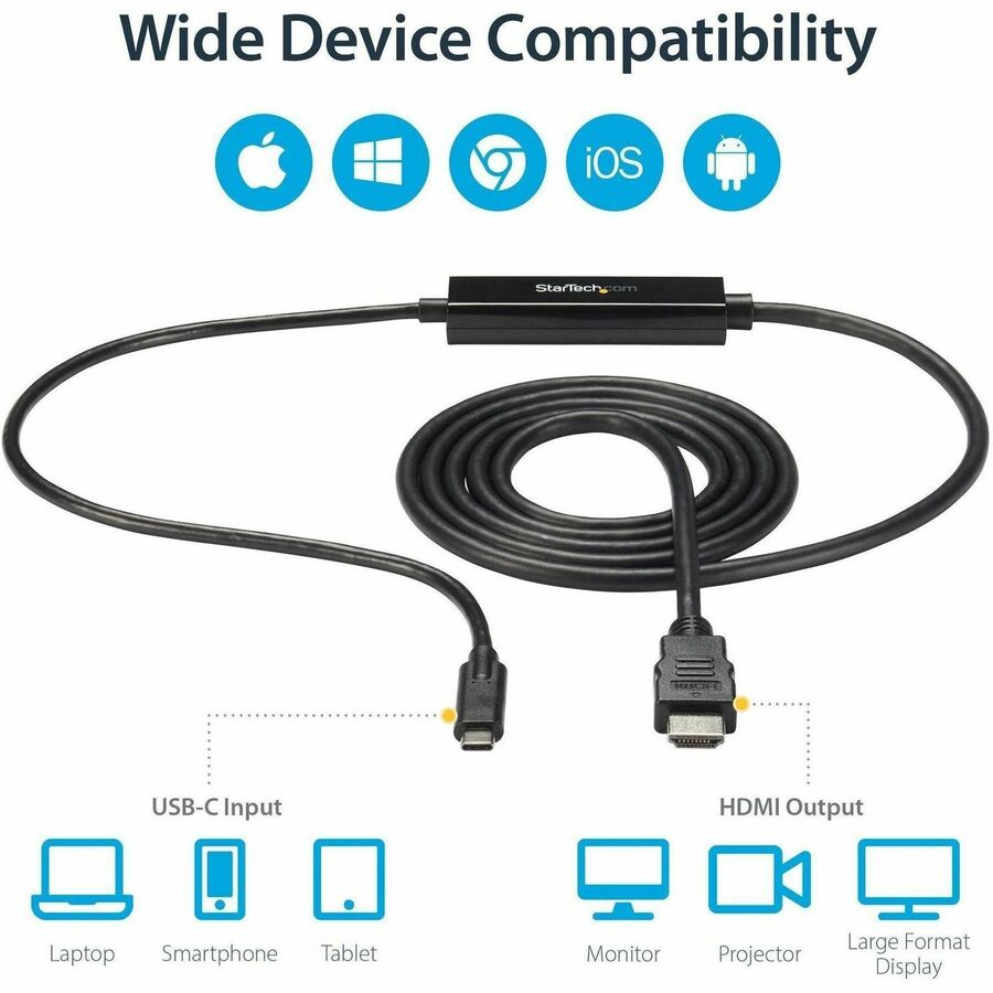 Câble USB-C vers HDMI StarTech.com - 2 m - USB-C vers HDMI 4K 60 Hz - USB Type-C vers HDMI - Câble pour écran d'ordinateur