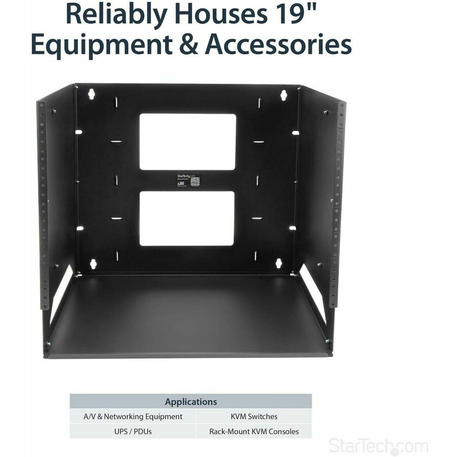 StarTech.com 2-Post 8U Open Frame Wall Mount Network Rack with Built-in Shelf and Adjustable Depth, Computer Rack for IT Equipment, TAA~
