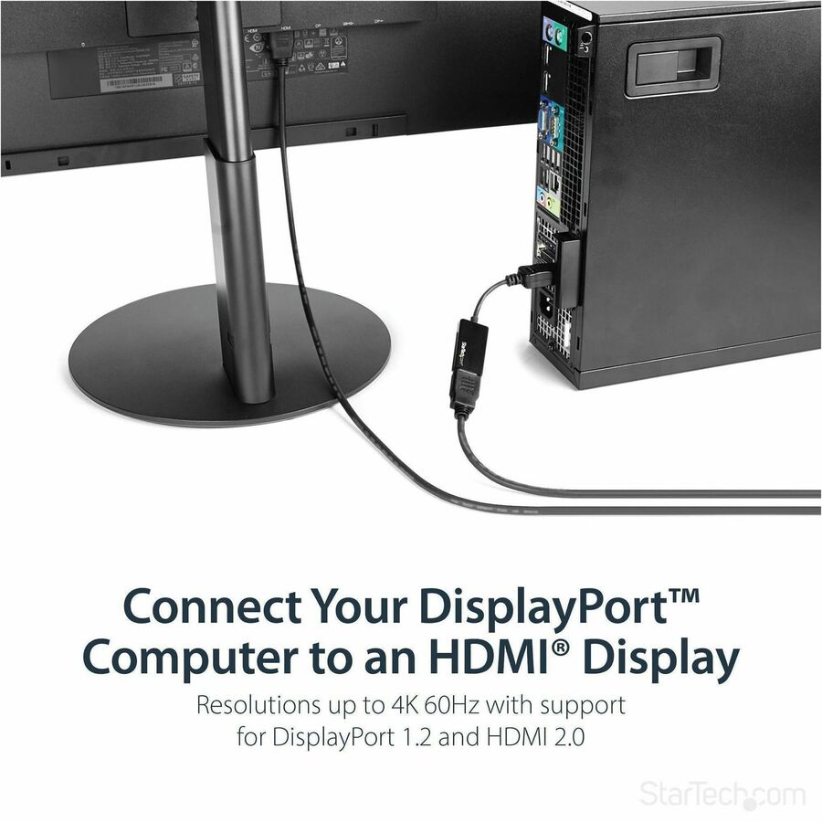 Adaptateur StarTech.com DisplayPort vers HDMI, convertisseur vidéo actif 4K 60 Hz DP 1.4 vers HDMI 2.0 pour moniteur/écran, connecteur DP verrouillable